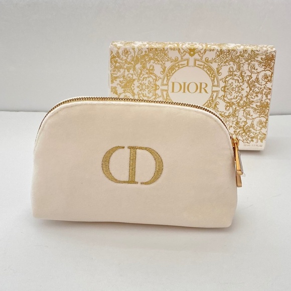 Christian Dior Gold Embroidered CD White Cosmetic Pouch Bag - Picture 3 of 8